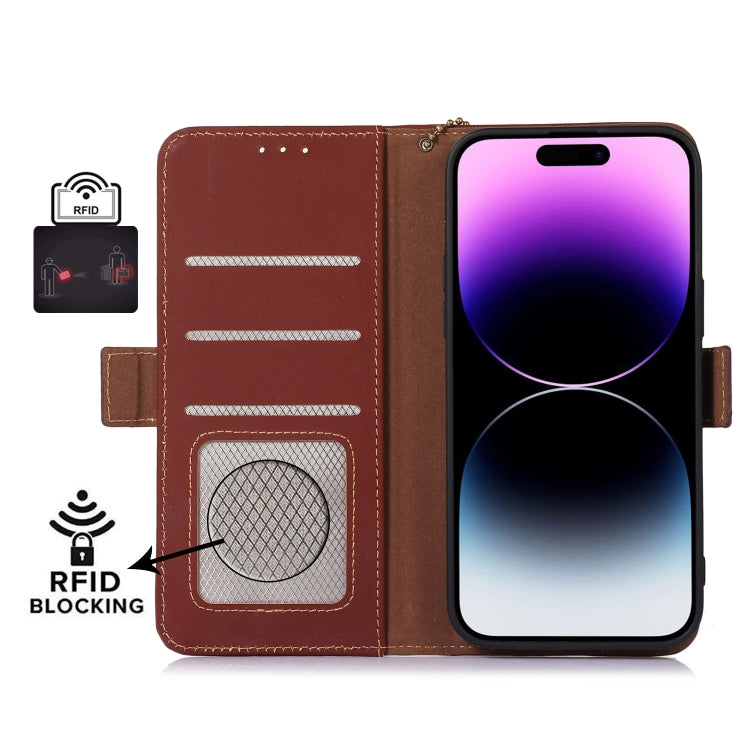 For Honor 90 5G Genuine Leather Magnetic RFID Leather Phone Case(Coffee) - Honor Cases by PMC TechLife | Online Shopping South Africa | PMC TechLife | Buy Now Pay Later Mobicred
