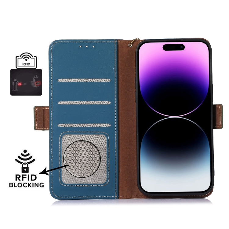 For Honor X8b Genuine Leather Magnetic RFID Leather Phone Case(Blue) - Honor Cases by PMC TechLife | Online Shopping South Africa | PMC TechLife | Buy Now Pay Later Mobicred