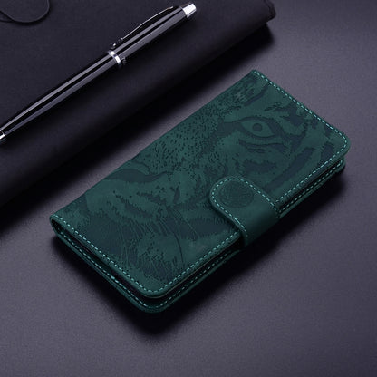 For iPhone 16 Plus Tiger Embossing Pattern Leather Phone Case(Green) - iPhone 16 Pro Cases by PMC Jewellery | Online Shopping South Africa | PMC Jewellery | Buy Now Pay Later Mobicred