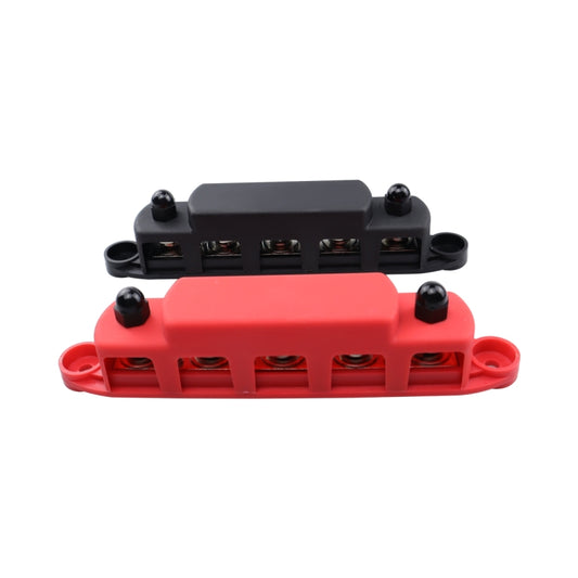 CP-4123 1 Pair RV Yacht M8 Single Row 5-way Power Distribution Block Busbar with Cover(Black + Red) - Booster Cable & Clip by PMC Jewellery | Online Shopping South Africa | PMC Jewellery | Buy Now Pay Later Mobicred