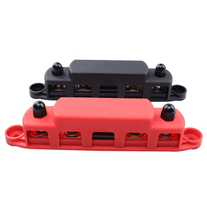 CP-4125 1 Pair RV Yacht M8 Single Row 4-way Power Distribution Block Busbar with Cover with 300A Fuse(Black + Red) - Booster Cable & Clip by PMC Jewellery | Online Shopping South Africa | PMC Jewellery | Buy Now Pay Later Mobicred