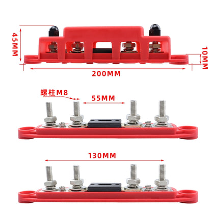 CP-4125 1 Pair RV Yacht M8 Single Row 4-way Power Distribution Block Busbar with Cover with 300A Fuse(Black + Red) - Booster Cable & Clip by PMC Jewellery | Online Shopping South Africa | PMC Jewellery | Buy Now Pay Later Mobicred