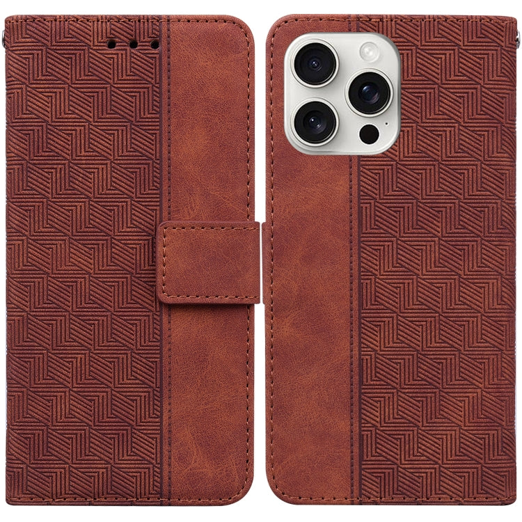 For iPhone 16 Pro Max Geometric Embossed Leather Phone Case(Brown) - iPhone 16 Pro Max Cases by PMC Jewellery | Online Shopping South Africa | PMC Jewellery | Buy Now Pay Later Mobicred