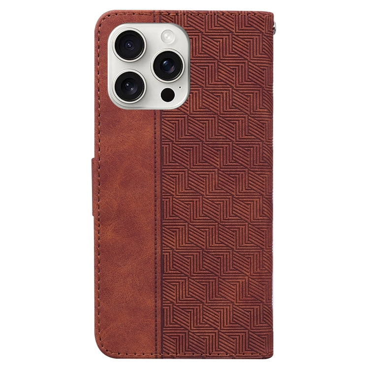 For iPhone 16 Pro Max Geometric Embossed Leather Phone Case(Brown) - iPhone 16 Pro Max Cases by PMC Jewellery | Online Shopping South Africa | PMC Jewellery | Buy Now Pay Later Mobicred