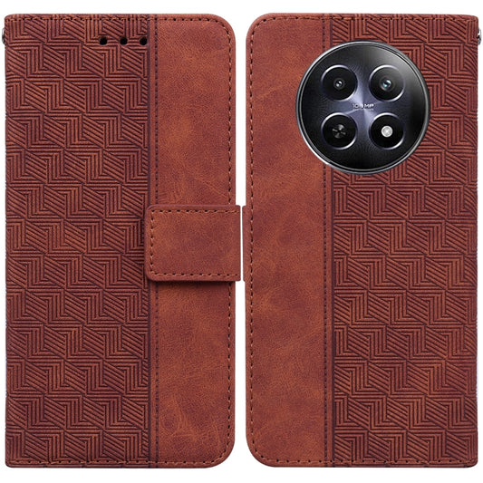 For Realme 12 5G Geometric Embossed Leather Phone Case(Brown) - Realme Cases by PMC Jewellery | Online Shopping South Africa | PMC Jewellery | Buy Now Pay Later Mobicred