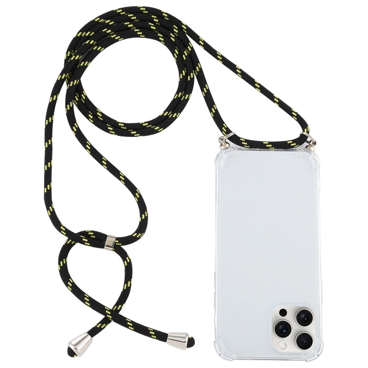 For iPhone 16 Pro Four-Corner Shockproof Transparent TPU Case with Lanyard(Black Green) - iPhone 16 Pro Cases by PMC TechLife | Online Shopping South Africa | PMC TechLife | Buy Now Pay Later Mobicred