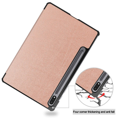 For Samsung Galaxy Tab S9 Custer Pure Color 3-Fold Holder Smart Leather Tablet Case(Rose Gold) - Galaxy Tab S9 Cases by PMC Jewellery | Online Shopping South Africa | PMC Jewellery | Buy Now Pay Later Mobicred