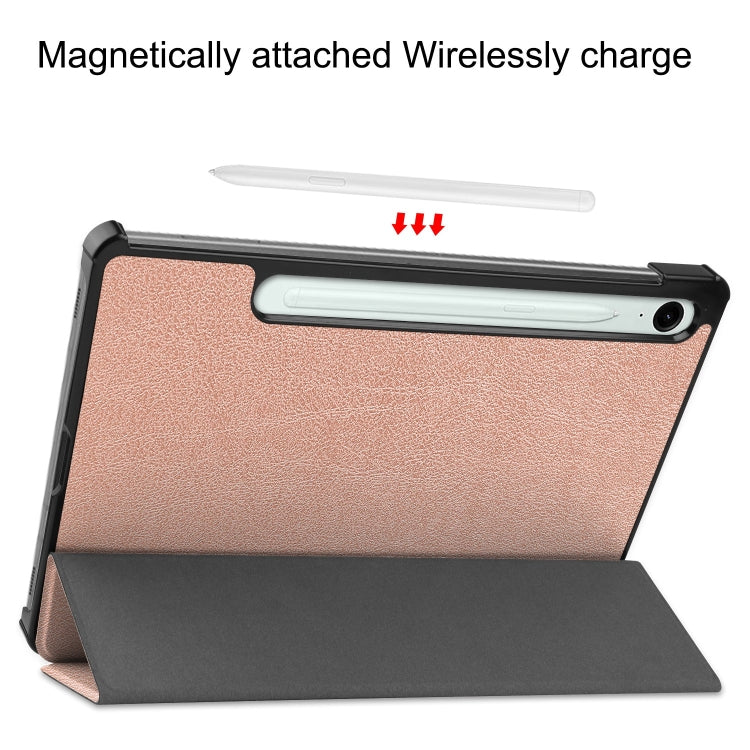 For Samsung Galaxy Tab S9 FE Custer Pure Color 3-Fold Holder Smart Leather Tablet Case(Rose Gold) - Galaxy Tab S9 FE by PMC Jewellery | Online Shopping South Africa | PMC Jewellery | Buy Now Pay Later Mobicred