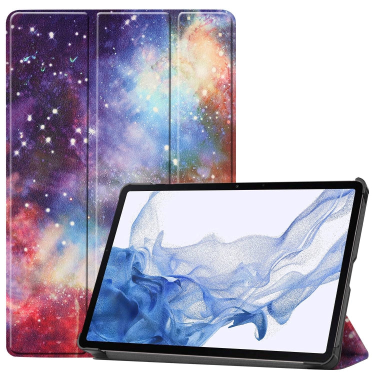 For Samsung Galaxy Tab S9 Custer Painted 3-Fold Holder Smart Leather Tablet Case(Milky Way Nebula) - Galaxy Tab S9 Cases by PMC Jewellery | Online Shopping South Africa | PMC Jewellery | Buy Now Pay Later Mobicred