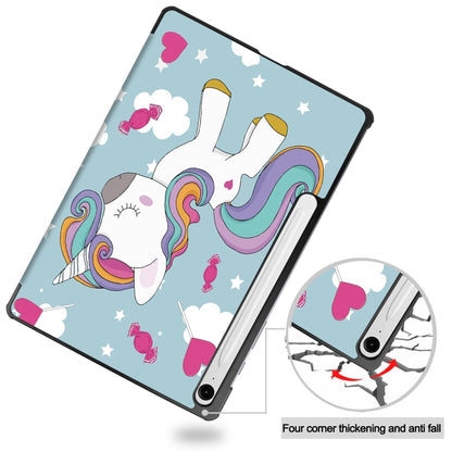 For Samsung Galaxy Tab S9 FE Custer Painted 3-Fold Holder Smart Leather Tablet Case(Unicorn) - Galaxy Tab S9 FE by PMC Jewellery | Online Shopping South Africa | PMC Jewellery