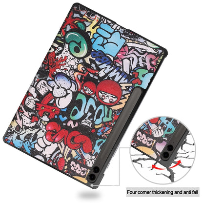 For Samsung Galaxy Tab S9 FE+ / S10+ Custer Painted 3-Fold Holder Smart Leather Tablet Case(Graffiti) - Galaxy Tab S9 FE+ by PMC Jewellery | Online Shopping South Africa | PMC Jewellery | Buy Now Pay Later Mobicred