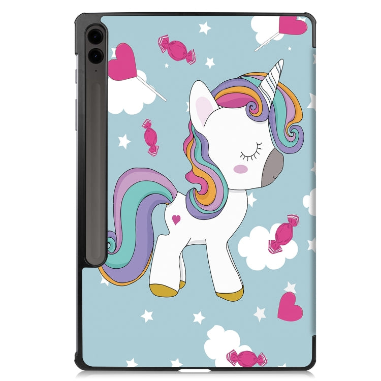 For Samsung Galaxy Tab S9 FE+ / S10+ Custer Painted 3-Fold Holder Smart Leather Tablet Case(Unicorn) - Galaxy Tab S9 FE+ by PMC Jewellery | Online Shopping South Africa | PMC Jewellery | Buy Now Pay Later Mobicred