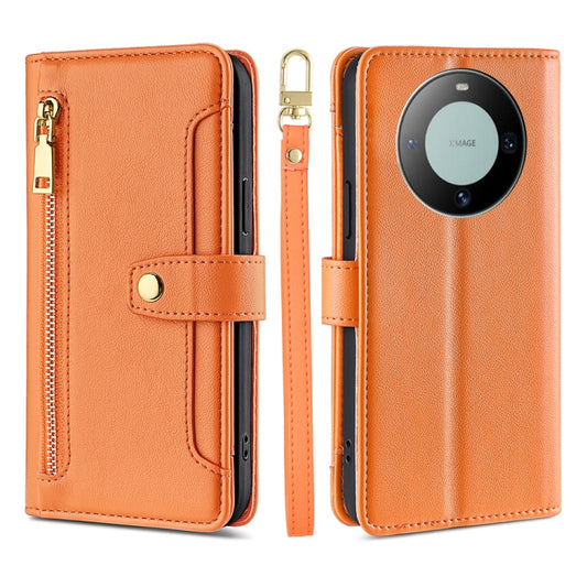 For Huawei Mate 60 Lite Sheep Texture Cross-body Zipper Wallet Leather Phone Case(Orange) - Huawei Cases by PMC Jewellery | Online Shopping South Africa | PMC Jewellery | Buy Now Pay Later Mobicred