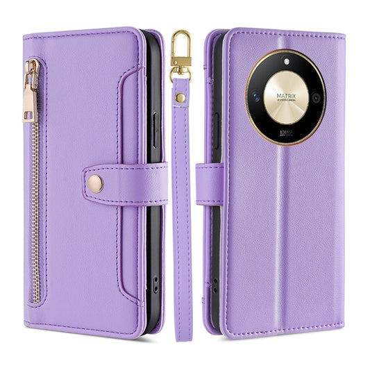 For Honor X50 5G Sheep Texture Cross-body Zipper Wallet Leather Phone Case(Purple) - Honor Cases by PMC Jewellery | Online Shopping South Africa | PMC Jewellery | Buy Now Pay Later Mobicred