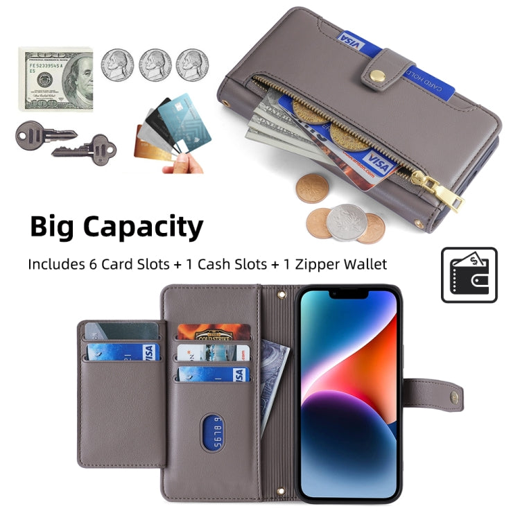 For Honor X8 Sheep Texture Cross-body Zipper Wallet Leather Phone Case(Grey) - Honor Cases by PMC TechLife | Online Shopping South Africa | PMC TechLife | Buy Now Pay Later Mobicred