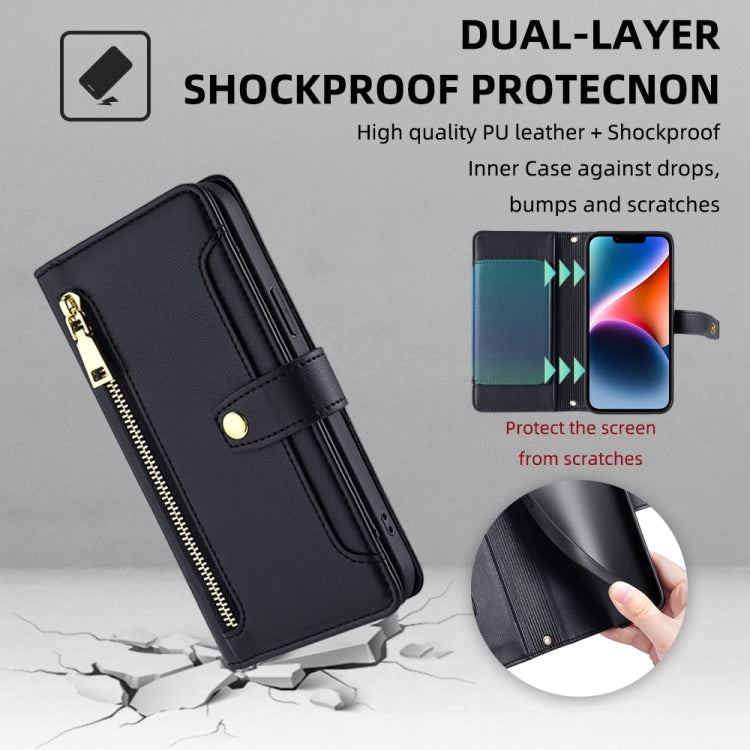 For Honor X9a Sheep Texture Cross-body Zipper Wallet Leather Phone Case(Black) - Honor Cases by PMC TechLife | Online Shopping South Africa | PMC TechLife | Buy Now Pay Later Mobicred