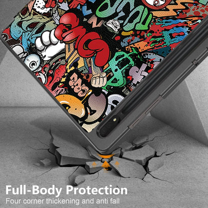 For Samsung Galaxy Tab S9 Ultra Custer Painted 3-Fold Holder Smart Leather Tablet Case(Graffiti) - Other Galaxy Tab PC by PMC Jewellery | Online Shopping South Africa | PMC Jewellery | Buy Now Pay Later Mobicred