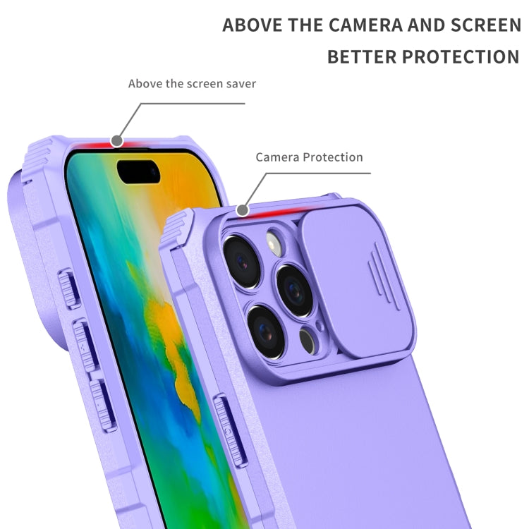 For iPhone 16 Pro Stereoscopic Holder Sliding Camshield Phone Case(Purple) - iPhone 16 Pro Cases by PMC Jewellery | Online Shopping South Africa | PMC Jewellery | Buy Now Pay Later Mobicred