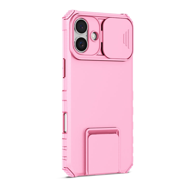 For iPhone 16 Plus Stereoscopic Holder Sliding Camshield Phone Case(Pink) - iPhone 16 Plus Cases by PMC TechLife | Online Shopping South Africa | PMC TechLife | Buy Now Pay Later Mobicred