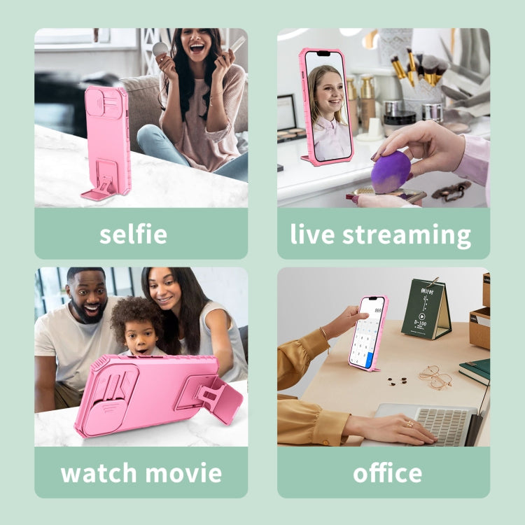 For iPhone 16 Plus Stereoscopic Holder Sliding Camshield Phone Case(Pink) - iPhone 16 Plus Cases by PMC TechLife | Online Shopping South Africa | PMC TechLife | Buy Now Pay Later Mobicred