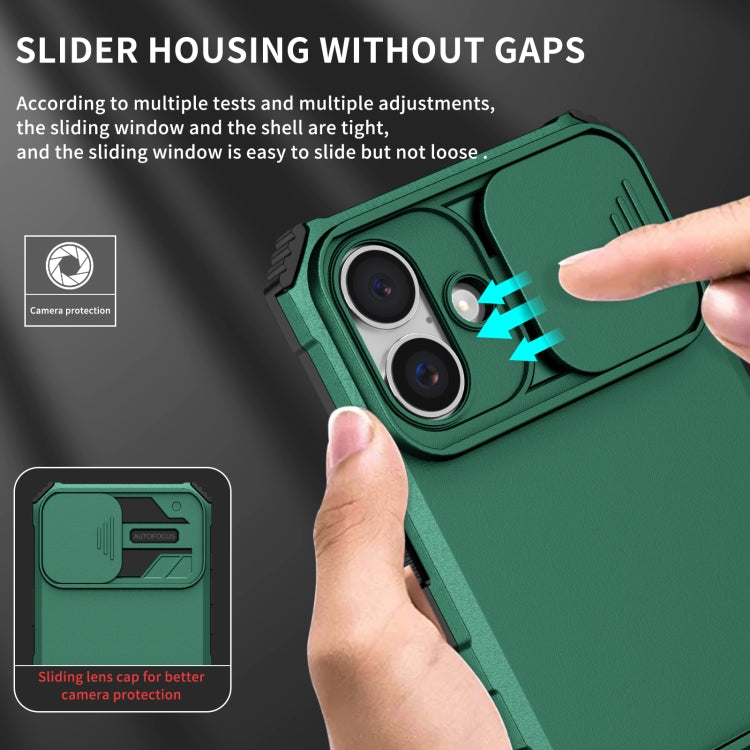 For iPhone 16 Plus Stereoscopic Holder Sliding Camshield Phone Case(Green) - iPhone 16 Plus Cases by PMC Jewellery | Online Shopping South Africa | PMC Jewellery | Buy Now Pay Later Mobicred