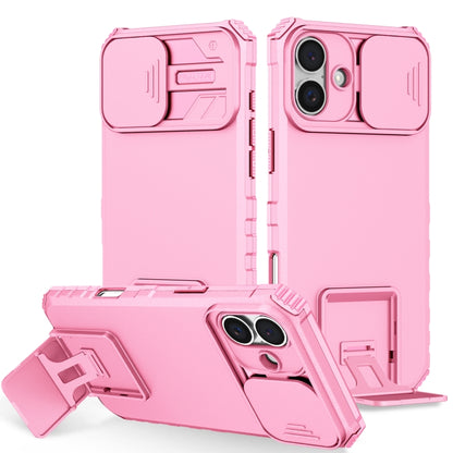 For iPhone 16 Stereoscopic Holder Sliding Camshield Phone Case(Pink) - iPhone 16 Cases by PMC Jewellery | Online Shopping South Africa | PMC Jewellery | Buy Now Pay Later Mobicred