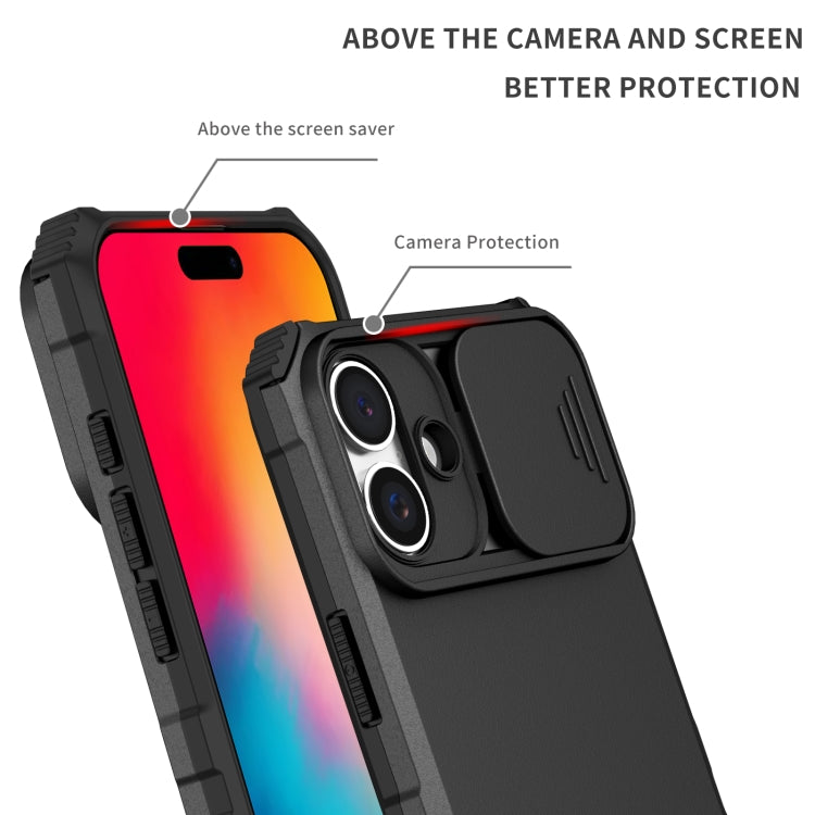 For iPhone 16 Stereoscopic Holder Sliding Camshield Phone Case(Black) - iPhone 16 Cases by PMC Jewellery | Online Shopping South Africa | PMC Jewellery | Buy Now Pay Later Mobicred