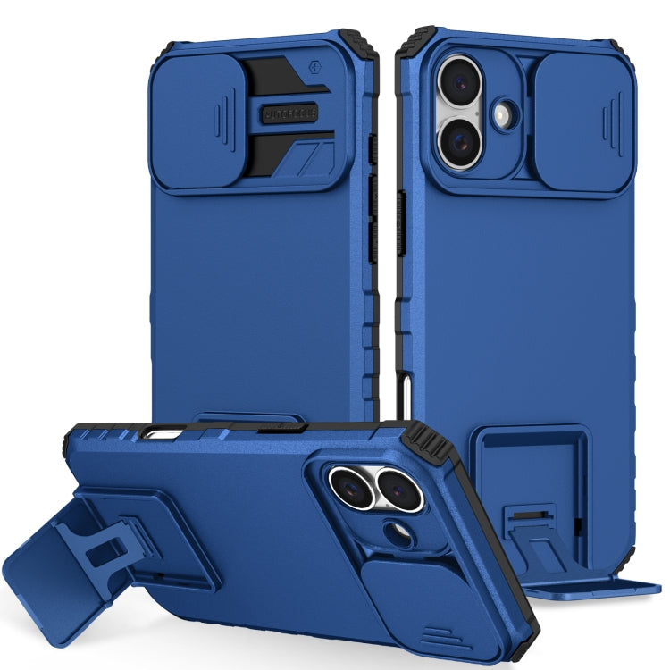 For iPhone 16 Stereoscopic Holder Sliding Camshield Phone Case(Blue) - iPhone 16 Cases by PMC Jewellery | Online Shopping South Africa | PMC Jewellery | Buy Now Pay Later Mobicred