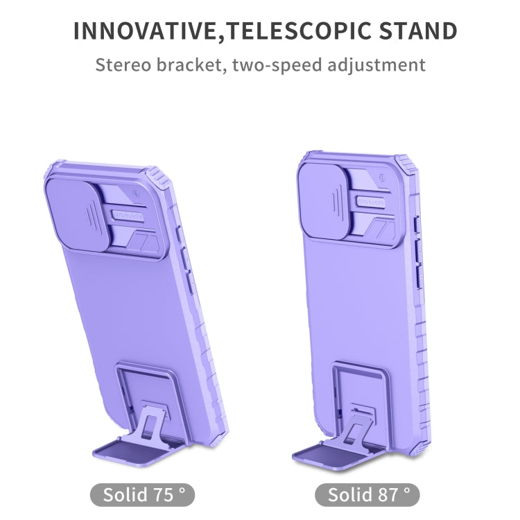 For iPhone 16 Stereoscopic Holder Sliding Camshield Phone Case(Purple) - free shipping - PMC TechLife - Order now!
