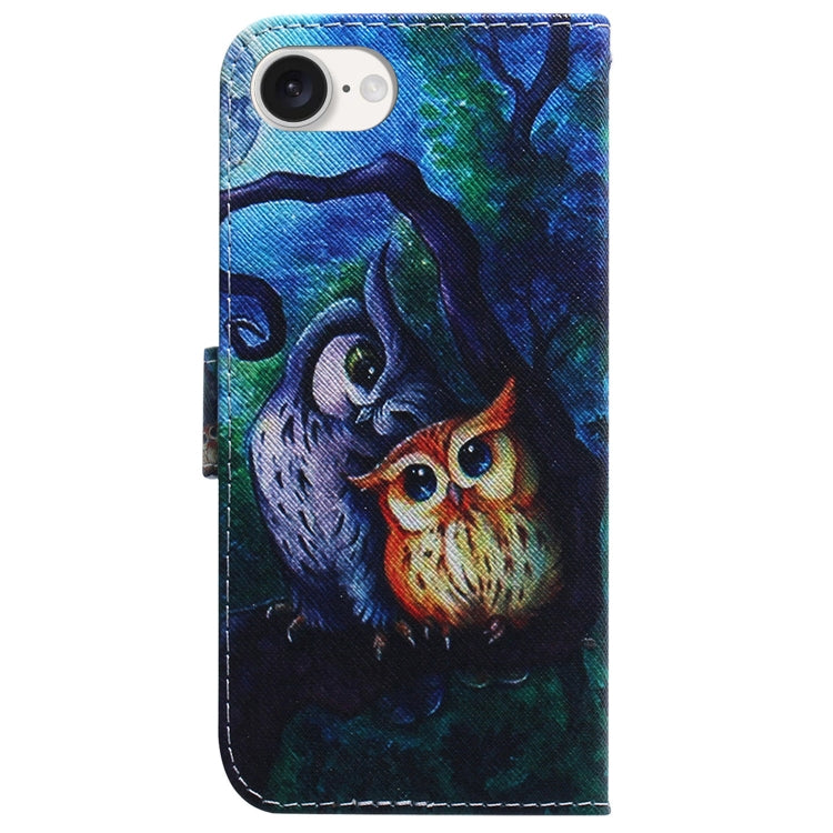 For iPhone SE 2024 Coloured Drawing Flip Leather Phone Case(Oil Painting Owl) - More iPhone Cases by PMC Jewellery | Online Shopping South Africa | PMC Jewellery | Buy Now Pay Later Mobicred