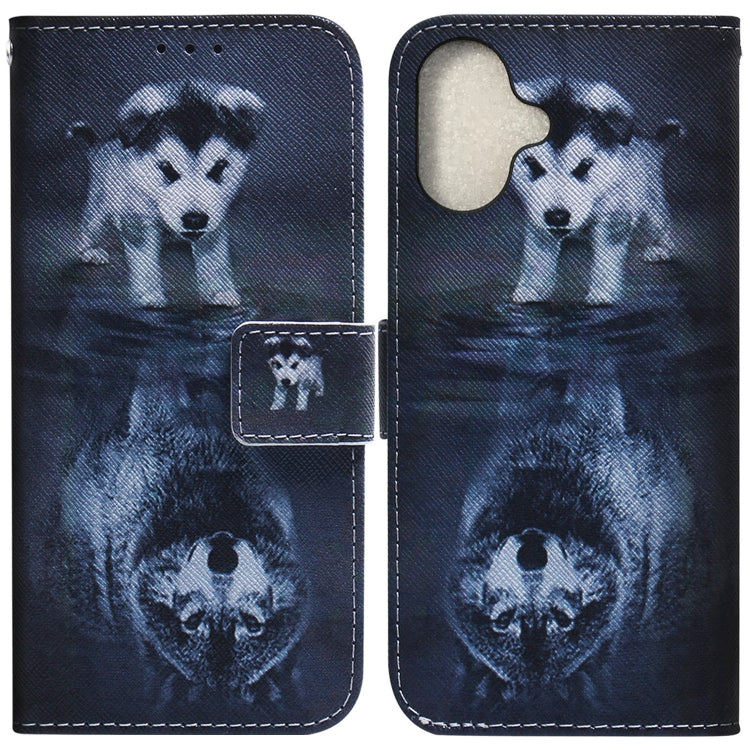 For iPhone 16 Coloured Drawing Flip Leather Phone Case(Wolf and Dog) - iPhone 16 Cases by PMC Jewellery | Online Shopping South Africa | PMC Jewellery | Buy Now Pay Later Mobicred