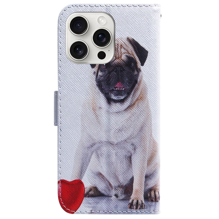 For iPhone 16 Pro Coloured Drawing Flip Leather Phone Case(Pug) - iPhone 16 Pro Cases by PMC TechLife | Online Shopping South Africa | PMC TechLife | Buy Now Pay Later Mobicred