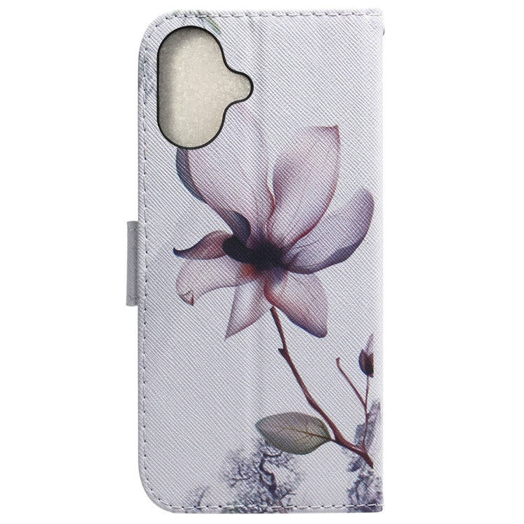 For iPhone 16 Plus Coloured Drawing Flip Leather Phone Case(Magnolia) - iPhone 16 Plus Cases by PMC TechLife | Online Shopping South Africa | PMC TechLife | Buy Now Pay Later Mobicred