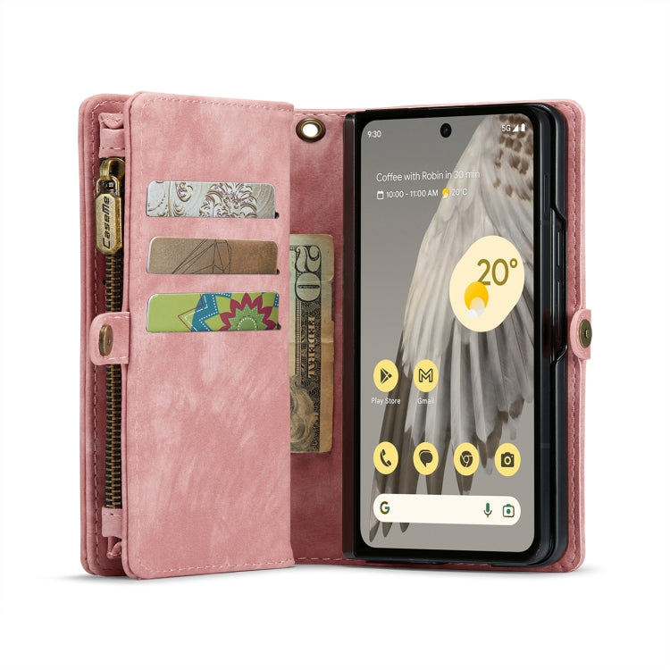 For Google Pixel Fold CaseMe 008 Detachable Multifunctional Retro Frosted Horizontal Flip Phone Leather Case with Zipper Wallet(Pink) - Google Cases by CaseMe | Online Shopping South Africa | PMC Jewellery | Buy Now Pay Later Mobicred