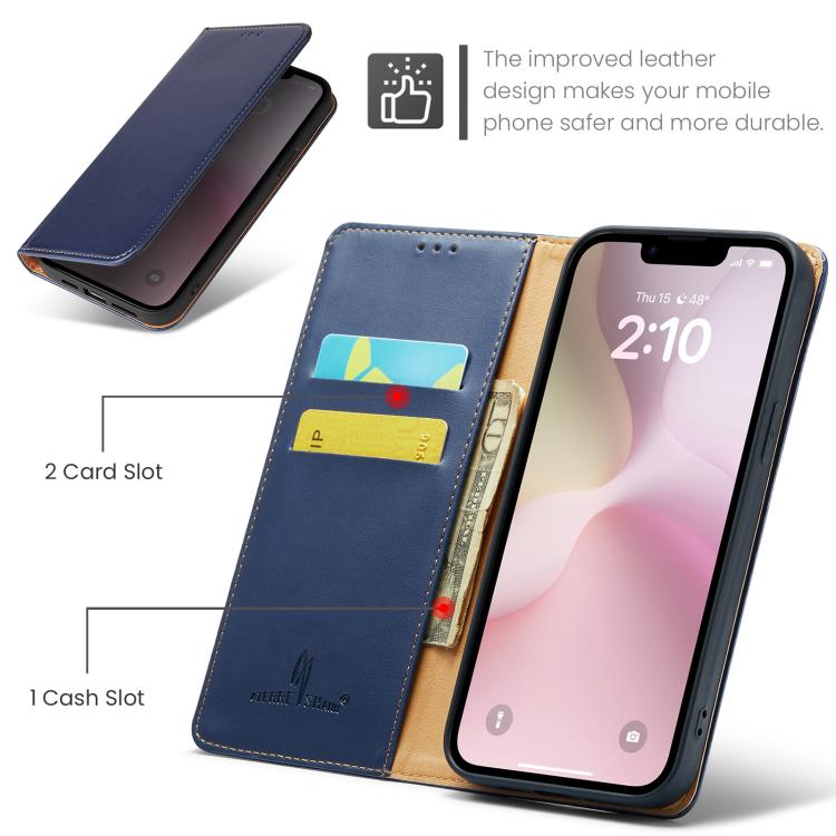 For iPhone 16e Fierre Shann PU Genuine Leather Texture Phone Case(Blue) - iPhone 16e Cases by FIERRE SHANN | Online Shopping South Africa | PMC TechLife | Buy Now Pay Later Mobicred