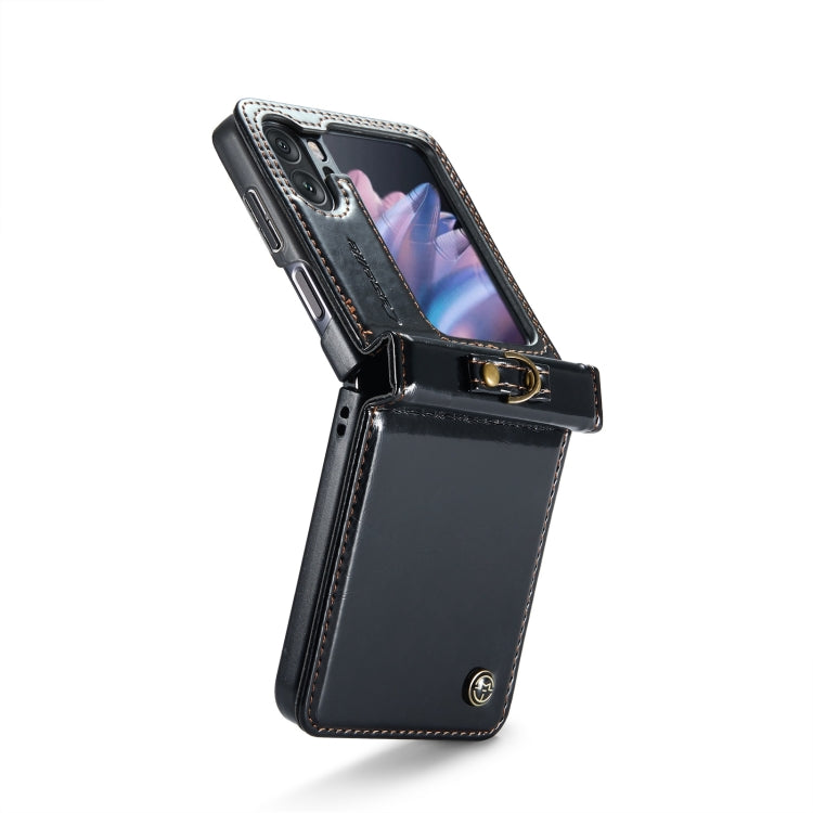 For OPPO Find N2 Flip CaseMe 003 Crazy Horse Texture Leather Phone Case with Ring Holder(Black) - OPPO Cases by CaseMe | Online Shopping South Africa | PMC Jewellery | Buy Now Pay Later Mobicred