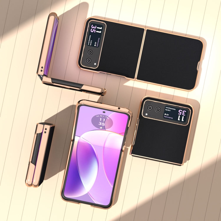 For Motorola Razr 40 Genuine Leather Silk Series Nano Plating Phone Case(Black) - Motorola Cases by PMC TechLife | Online Shopping South Africa | PMC TechLife | Buy Now Pay Later Mobicred