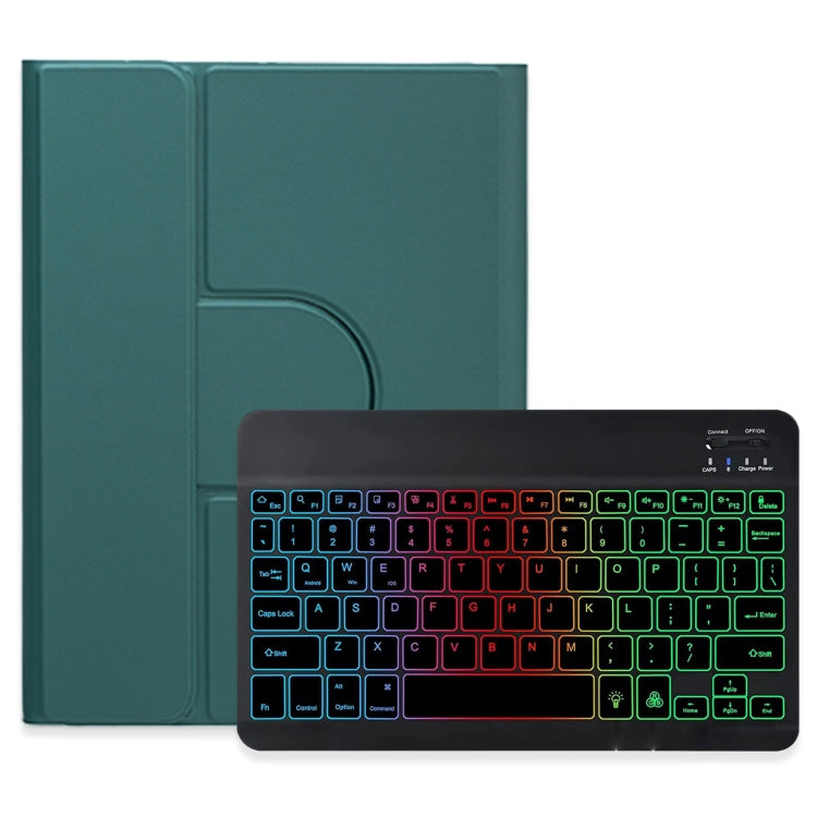 For iPad 10th Gen 10.9 2022 Three-color Backlight Black 360 Degree Rotatable Bluetooth Keyboard Leather Case(Dark Green) - Universal by PMC TechLife | Online Shopping South Africa | PMC TechLife