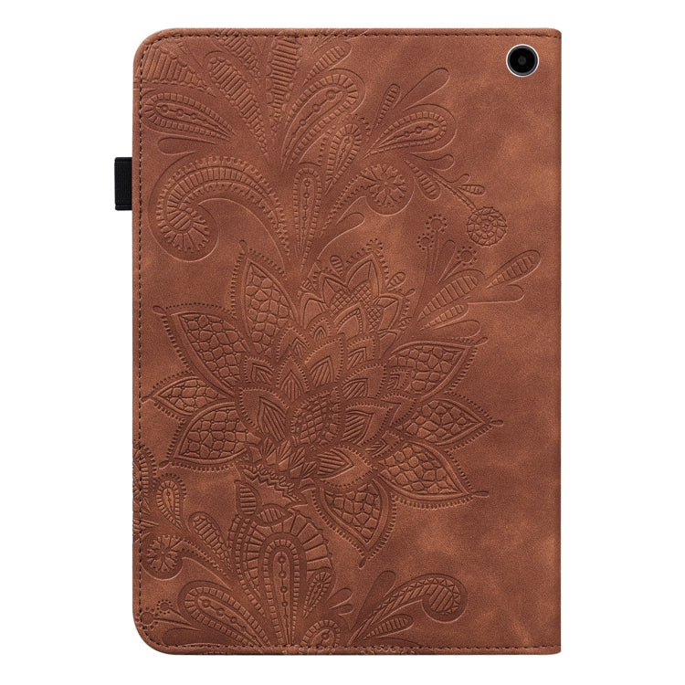 For Amazon Fire Max 11 Lace Flower Embossing Pattern Leather Tablet Case(Brown) - Amazon by PMC TechLife | Online Shopping South Africa | PMC TechLife | Buy Now Pay Later Mobicred