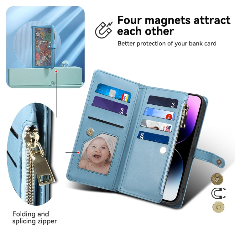 For iPhone 16 ESEBLE Star Series Lanyard Zipper Wallet RFID Leather Case(Blue) - free shipping - PMC TechLife - Order now!
