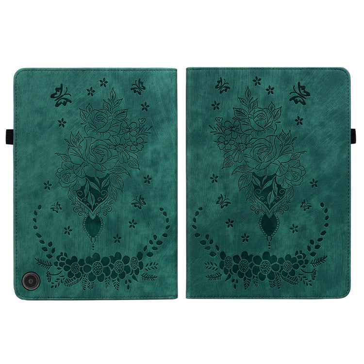For Amazon Fire Max 11 Butterfly Rose Embossed Leather Tablet Case(Green) - Amazon by PMC TechLife | Online Shopping South Africa | PMC TechLife | Buy Now Pay Later Mobicred