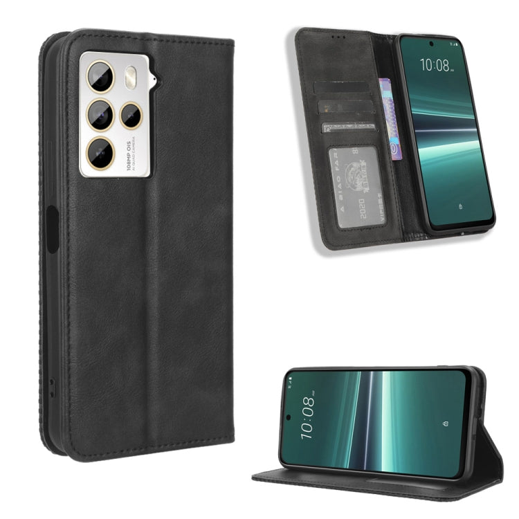 For HTC U23 / U23 Pro Magnetic Buckle Retro Texture Leather Phone Case(Black) - HTC by PMC Jewellery | Online Shopping South Africa | PMC Jewellery | Buy Now Pay Later Mobicred