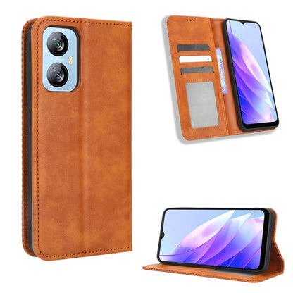 For Blackview A52 / A52 Pro Magnetic Buckle Retro Texture Leather Phone Case(Brown) - More Brand by PMC Jewellery | Online Shopping South Africa | PMC Jewellery