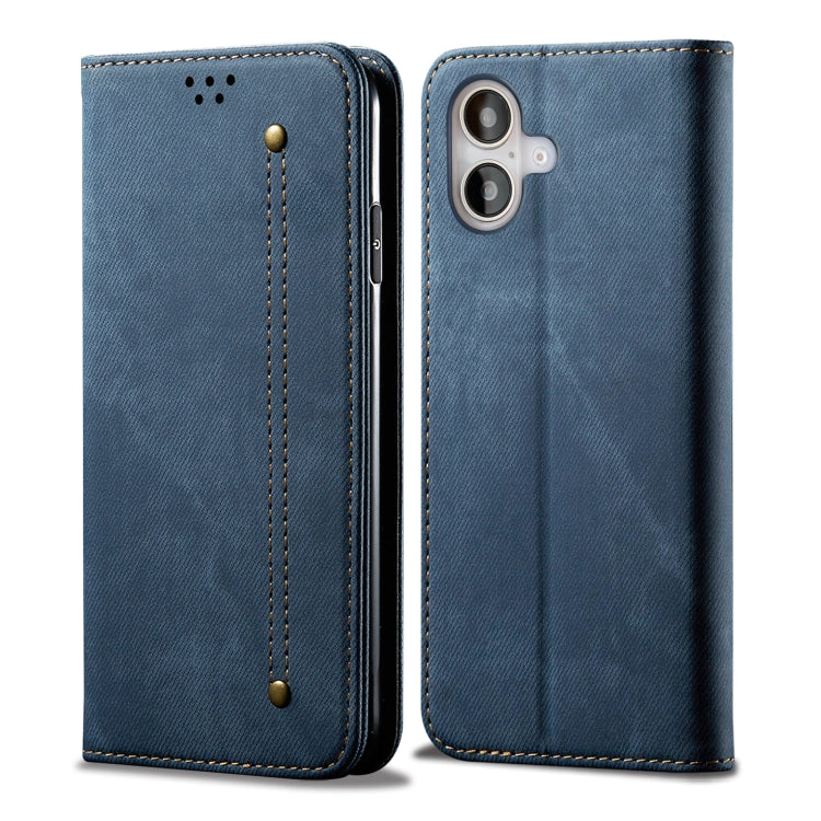 For iPhone 16 Plus Denim Texture Casual Style Horizontal Flip Leather Case(Blue) - iPhone 16 Plus Cases by PMC Jewellery | Online Shopping South Africa | PMC Jewellery | Buy Now Pay Later Mobicred