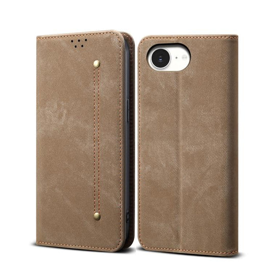 For iPhone 16e Denim Texture Casual Style Horizontal Flip Leather Case(Khaki) - iPhone 16e Cases by PMC Jewellery | Online Shopping South Africa | PMC Jewellery | Buy Now Pay Later Mobicred