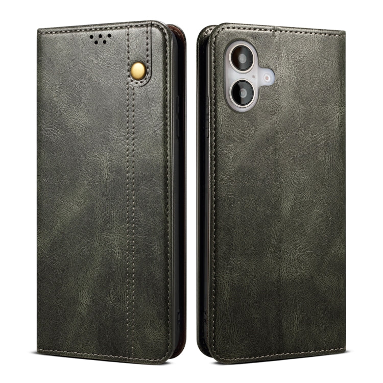 For iPhone 16 Oil Wax Crazy Horse Texture Leather Phone Case(Green) - iPhone 16 Cases by PMC TechLife | Online Shopping South Africa | PMC TechLife | Buy Now Pay Later Mobicred
