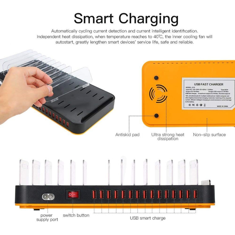 WLX-815P 180W 15 Ports USB Fast Charging Dock Smart Charger with Holder, UK Plug - Multifunction Charger by PMC Jewellery | Online Shopping South Africa | PMC Jewellery | Buy Now Pay Later Mobicred