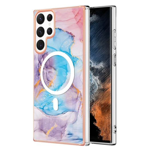 For Samsung Galaxy S22 Ultra 5G Marble Pattern Dual-side IMD Magsafe TPU Phone Case(Blue Marble) - Galaxy S22 Ultra 5G Cases by PMC Jewellery | Online Shopping South Africa | PMC Jewellery