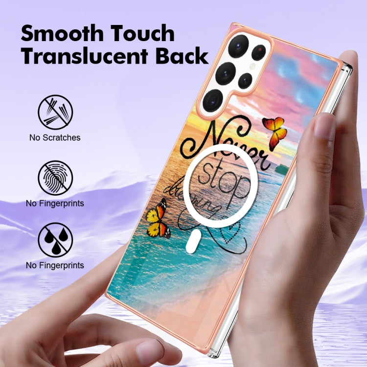 For Samsung Galaxy S22 Ultra 5G Marble Pattern Dual-side IMD Magsafe TPU Phone Case(Dream Butterfly) - Galaxy S22 Ultra 5G Cases by PMC Jewellery | Online Shopping South Africa | PMC Jewellery