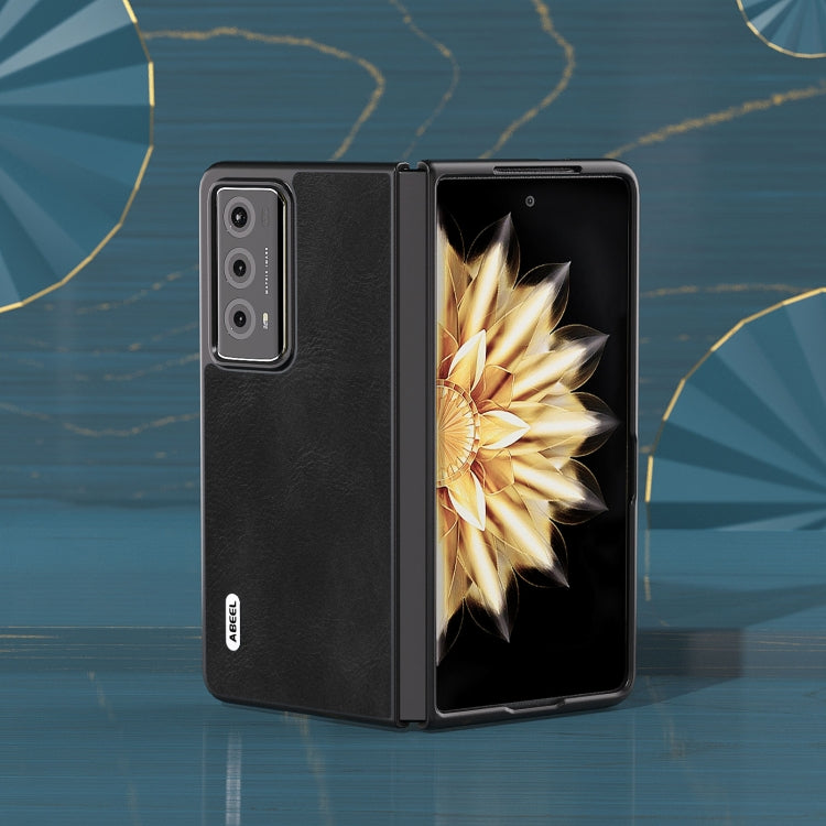 For Honor Magic V2 ABEEL Cowhide Texture PU Phone Case(Black) - Honor Cases by PMC TechLife | Online Shopping South Africa | PMC TechLife | Buy Now Pay Later Mobicred